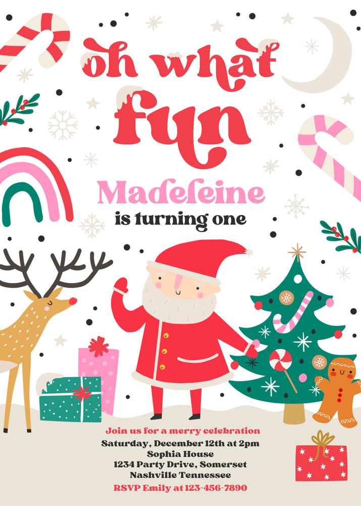Christmas Birthday Invitation Girl - Editable Canva Template - Oh What Fun