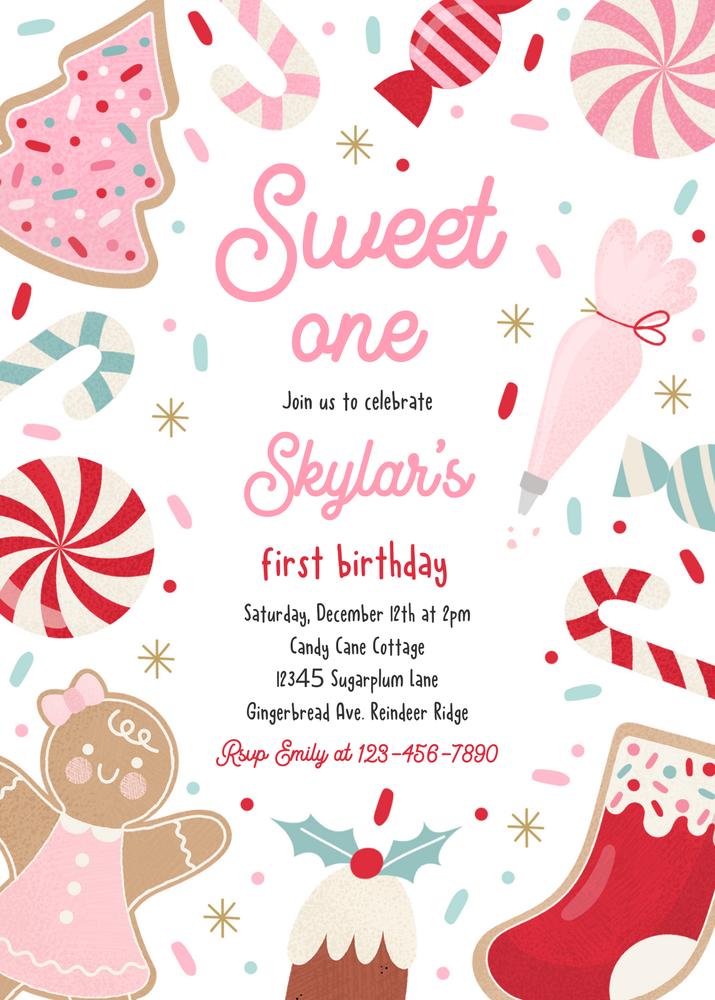 Sweet One Christmas Cookie 1st Birthday Invitation | Editable Canva Template