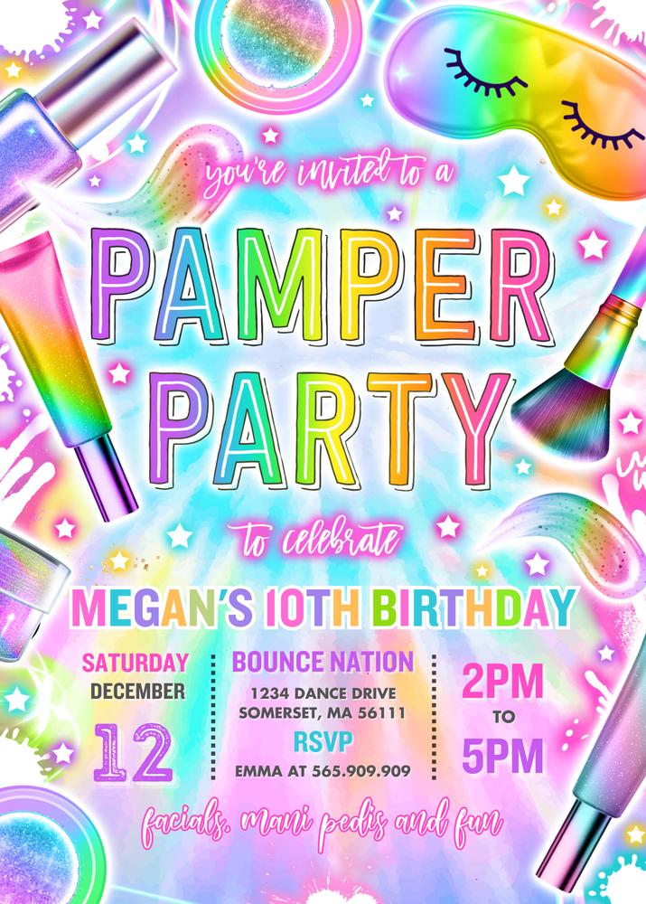Neon Glow Pamper Party Invitation | Editable Canva Spa Birthday Template