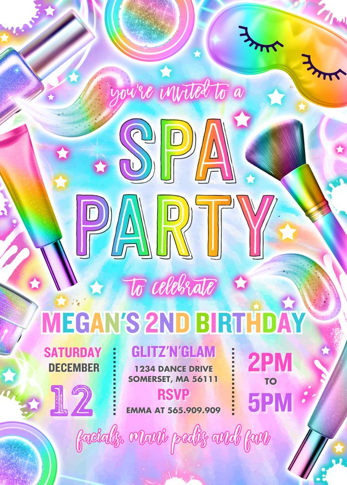 Neon Glow Spa & Makeup Birthday Party Invitation | Editable Canva Template
