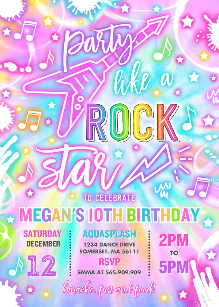 Editable Rock Star Neon Glow Birthday Invitation | Rockstar Party Canva Template