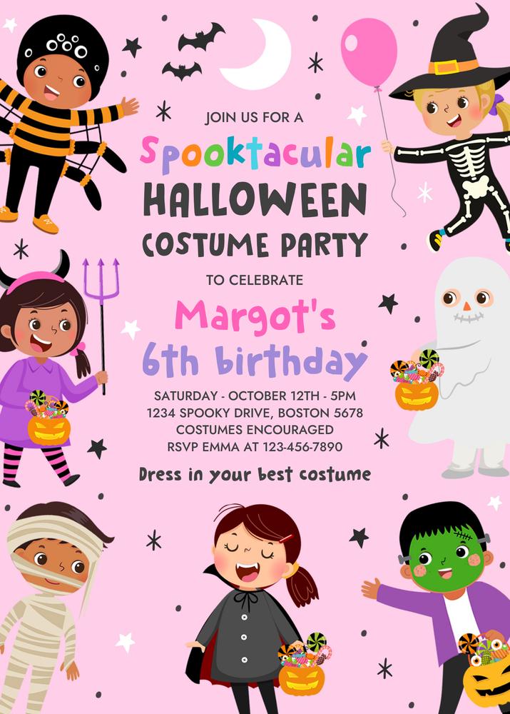 Editable Halloween Spooktacular Birthday Invitation | Kids Costume Party Template