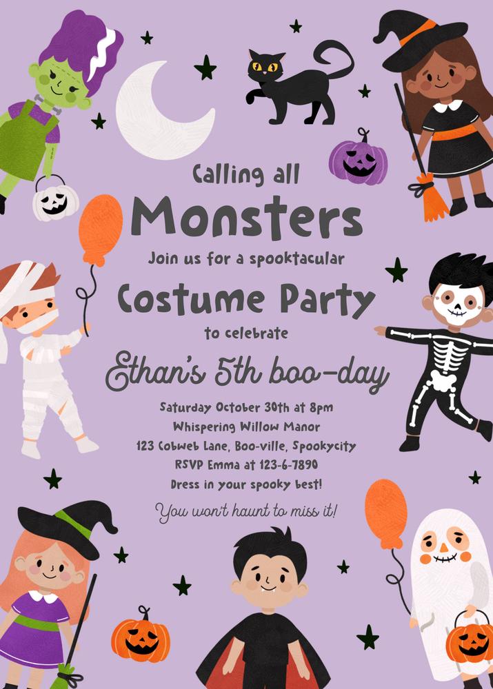 Editable Halloween Costume Party Invite | Spooktacular Kids Birthday Canva