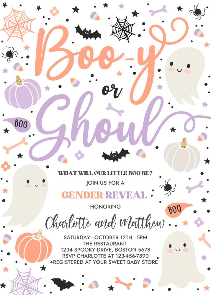 Halloween Gender Reveal Invitation | Editable Little Boo Ghost Template