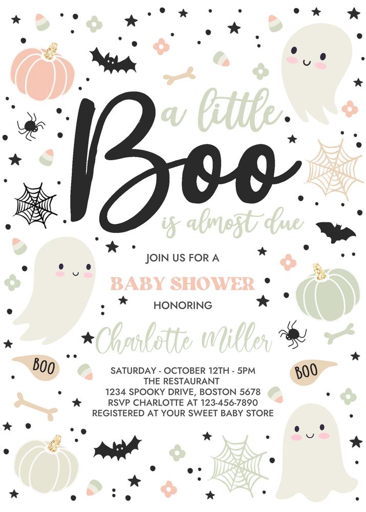 Editable Little Boo Baby Shower Invite | Gender Neutral Halloween Pink Ghost