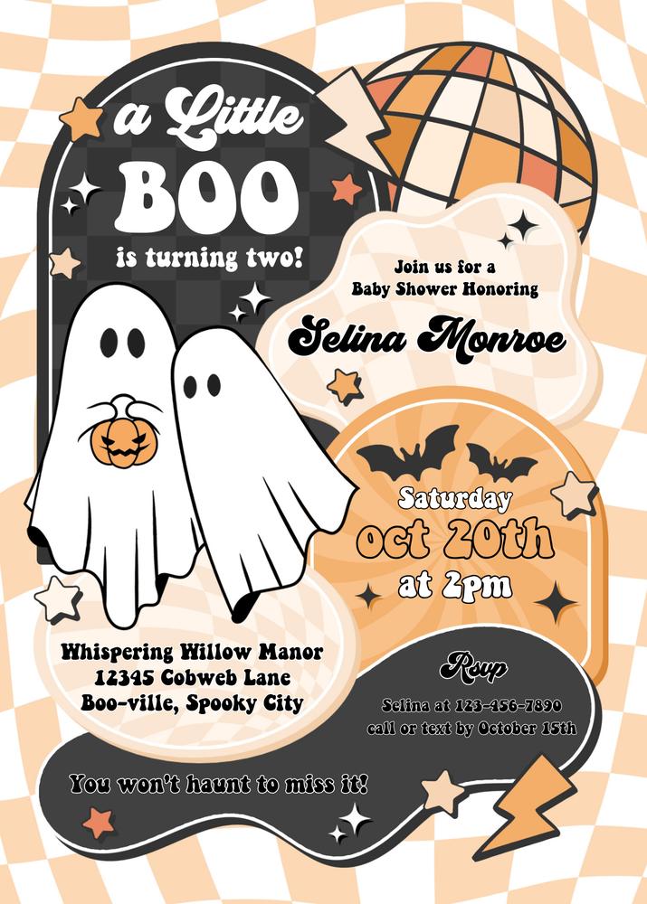 Editable Little Boo Baby Shower Invite | Neutral Halloween Ghost Template