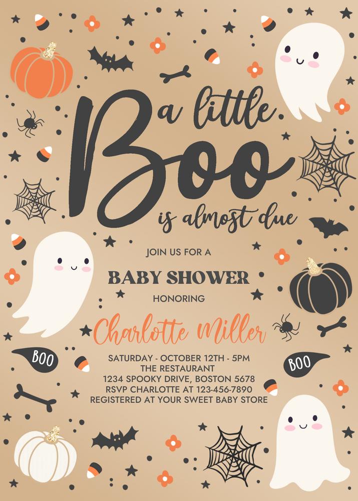Editable Little Boo Baby Shower Invitation | Pink Halloween Gender Neutral Canva