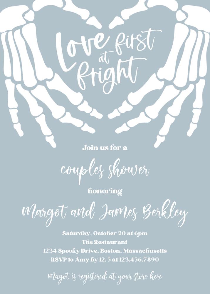 Gothic Halloween Engagement Invite | Editable Vintage Skellington Hands Canva