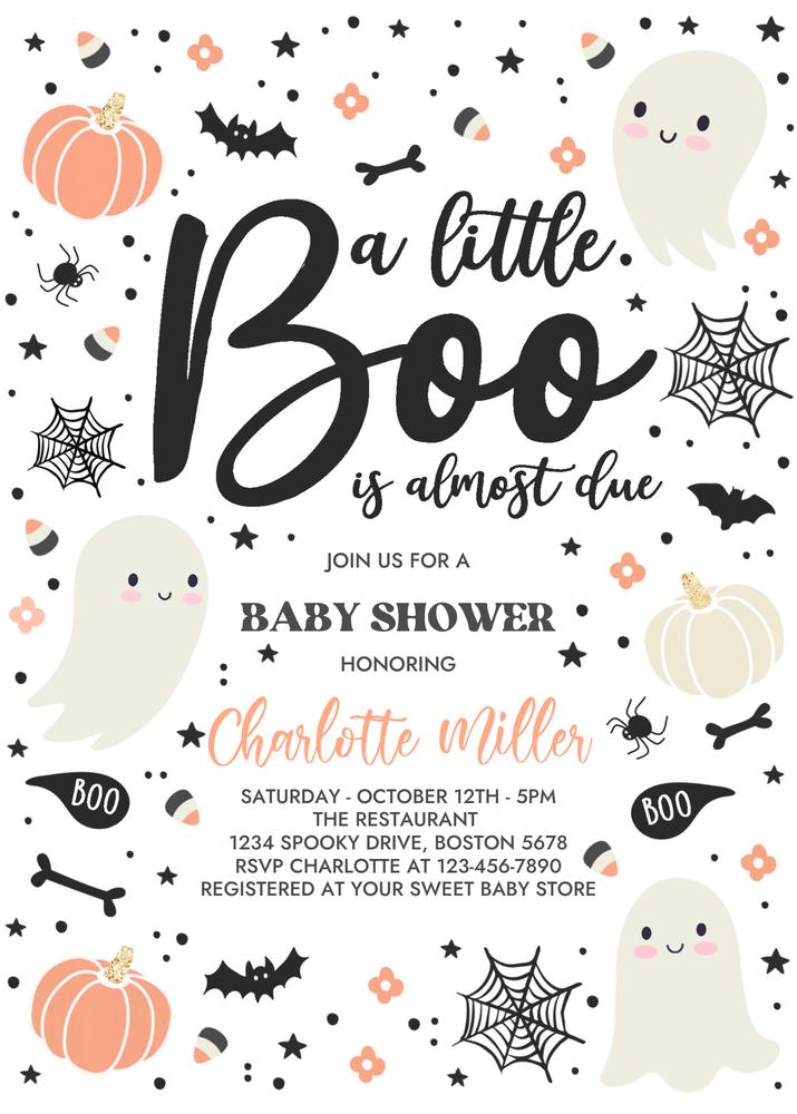 Editable Little Boo Baby Shower Invite | Pink Ghost Halloween Gender Neutral