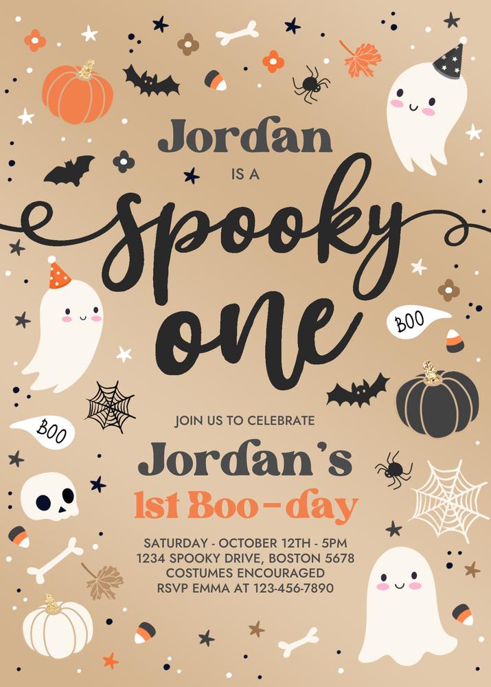 Spooky One Vintage Ghost 1st Birthday Invitation | Editable Canva Template