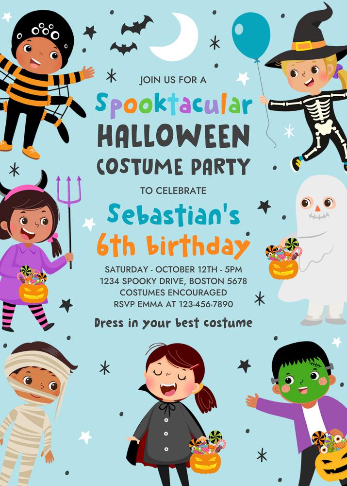 Editable Halloween Spooktacular Costume Birthday Party Invitation Template