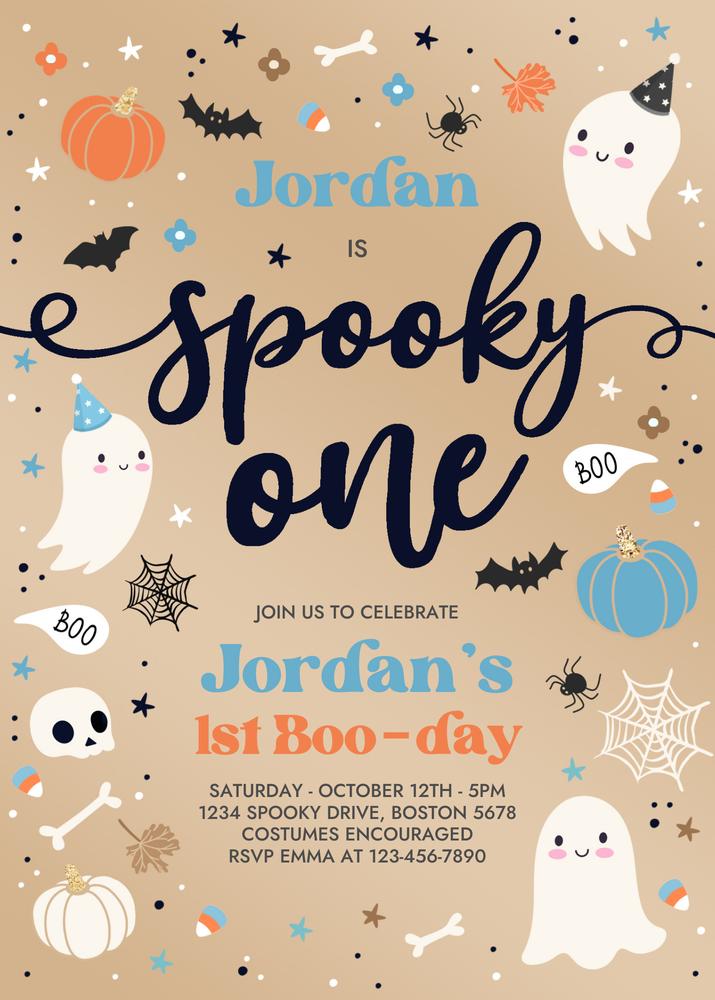 Spooky One Vintage Ghost 1st Birthday Invitation | Editable Canva Template