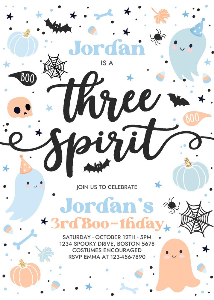 Three Spirit Ghost 3rd Birthday Invitation | Editable Canva Spooktacular Invite