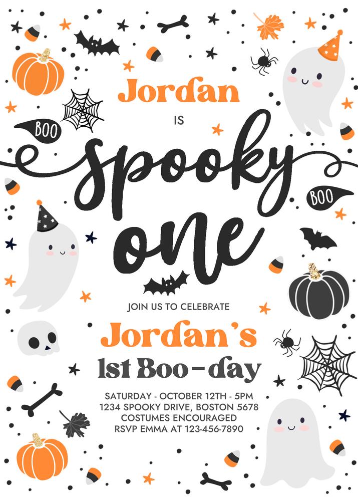 Spooky One Ghost 1st Birthday Invitation | Editable Halloween Boy Invite Canva