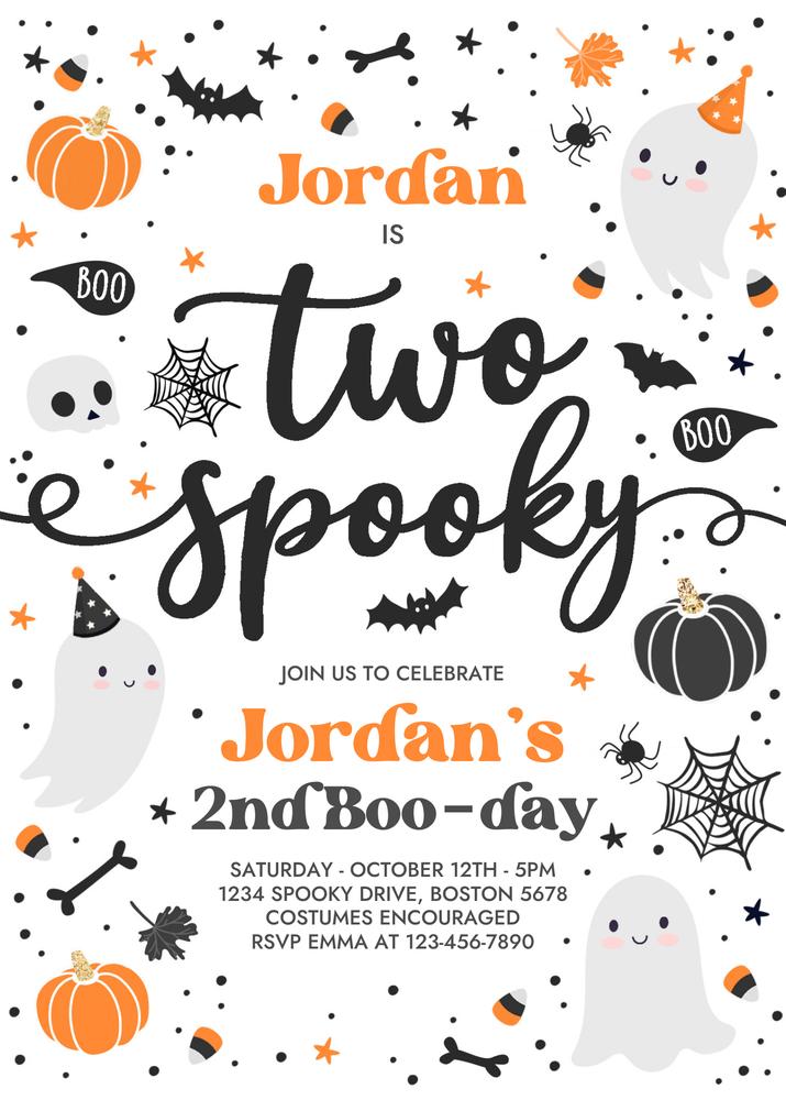 Two Spooky Ghost 2nd Birthday Invitation | Editable Canva Template