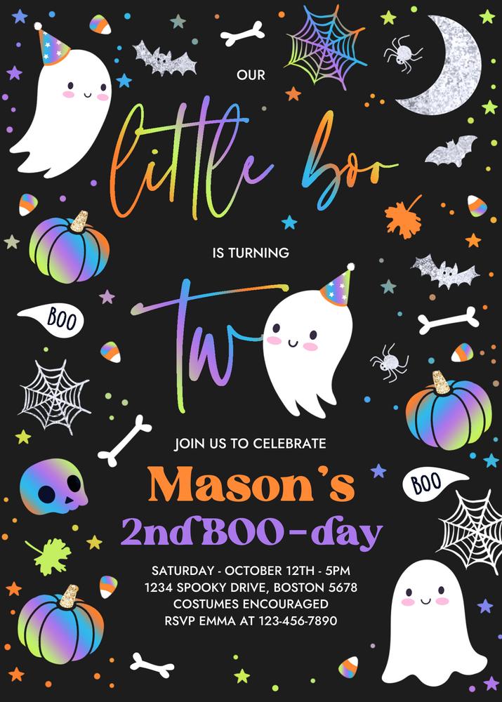 Little Boo 2nd Birthday Invitation | Editable Blue Ghost Halloween Invite