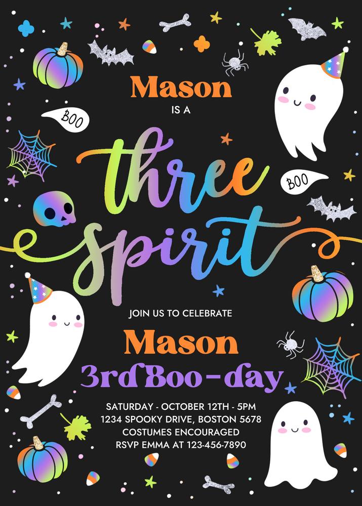 Three Spirit Ghost 3rd Birthday Invitation | Spooktacular Canva Template