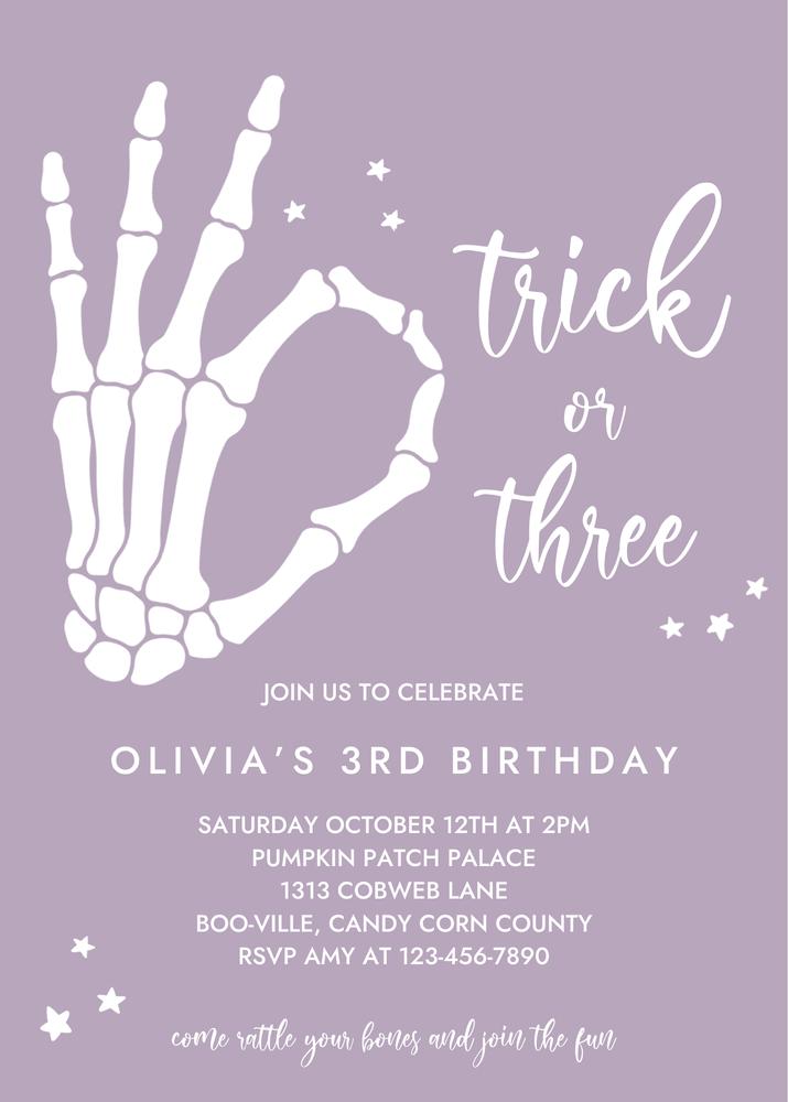 Trick or Three Halloween 3rd Birthday Invitation | Editable Canva Template