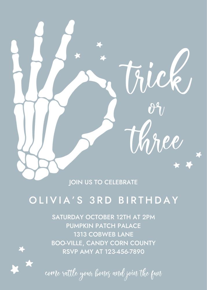 Trick Or Three Halloween 3rd Birthday Invitation | Editable Canva Template