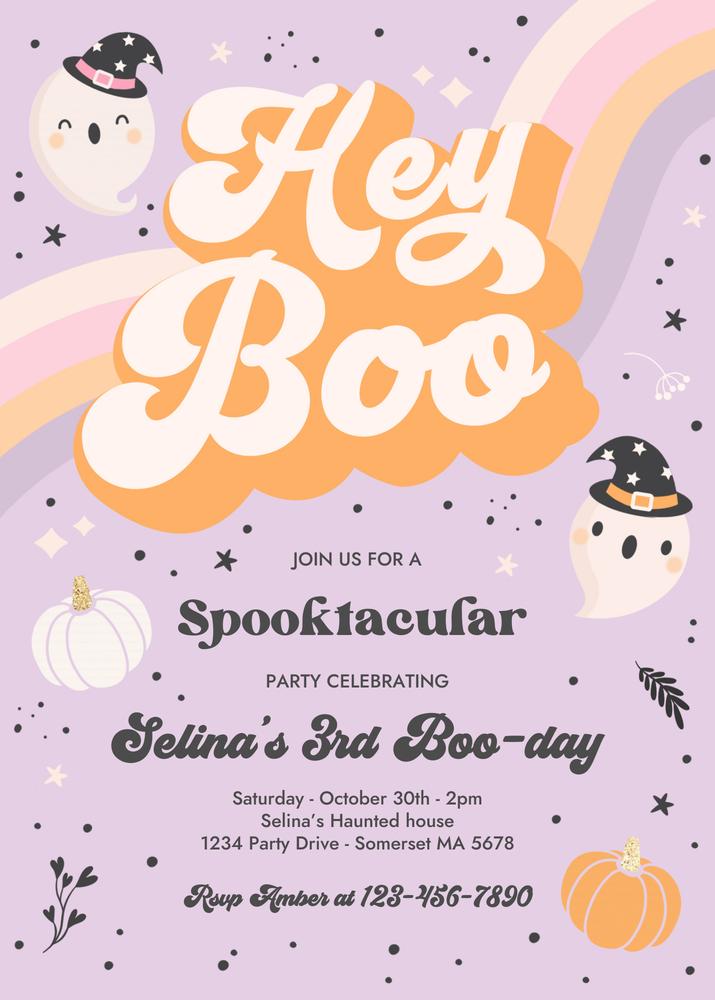 Girly Retro Ghost Birthday Invitation | Pink Spooky One Editable Canva Template