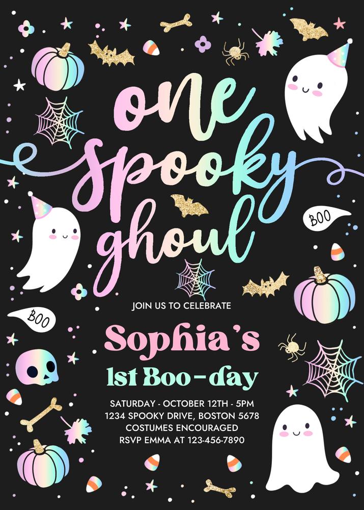Editable Pink Ghost 1st Birthday Invitation | Spooky One Spooktacular Template