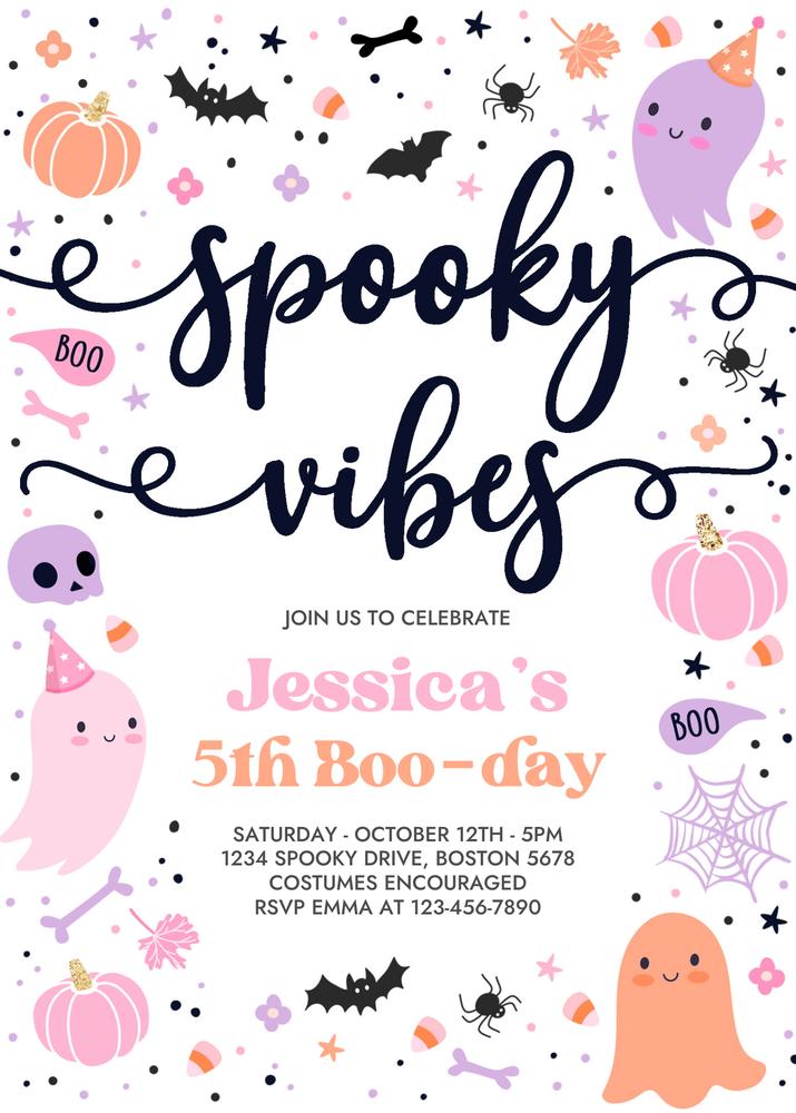 Editable Spooky Vibes Halloween Ghost Birthday Invitation - Canva Template
