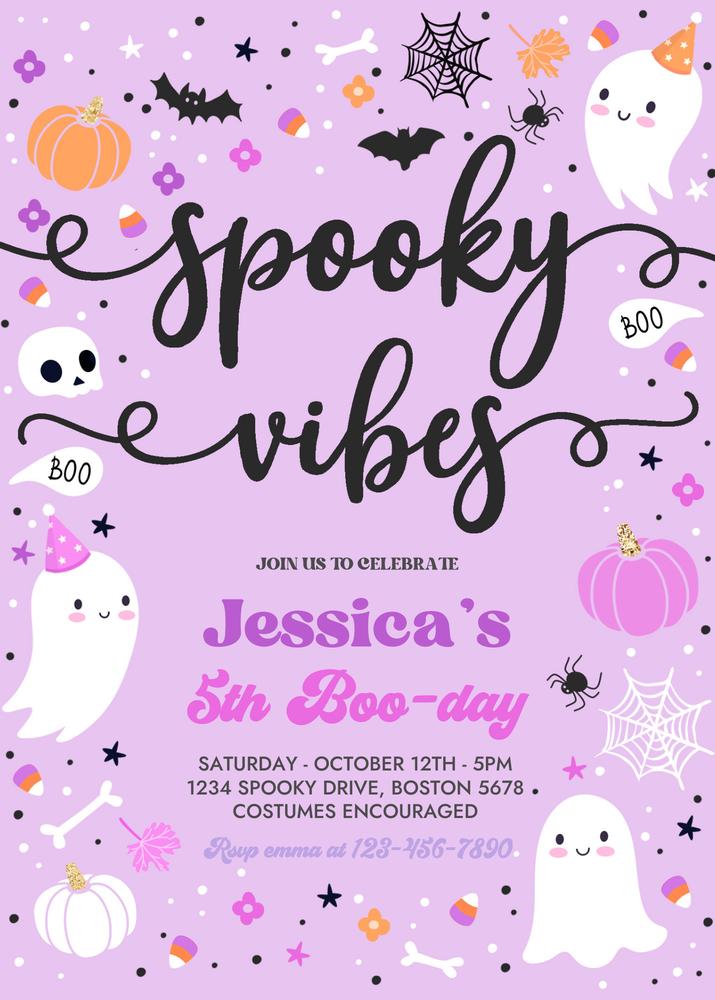 Spooky Vibes Ghost Birthday Invitation | Editable Canva Template Any Age