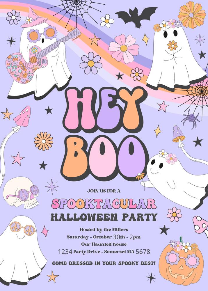 Editable Pink Ghost Halloween Invitation | Kids Spooktacular Party Canva Template