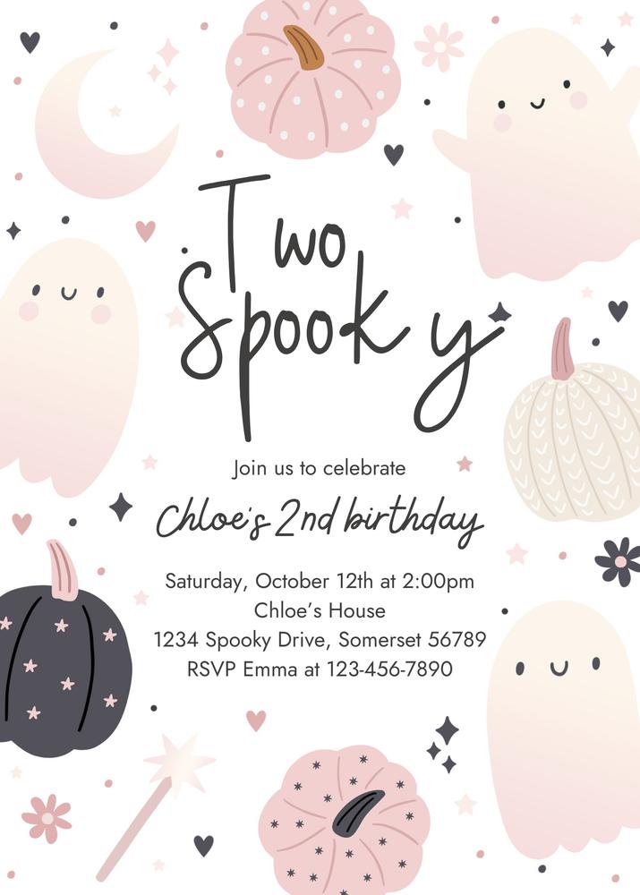 Two Spooky Ghost 2nd Birthday Invitation | Boho Groovy Halloween Canva Template