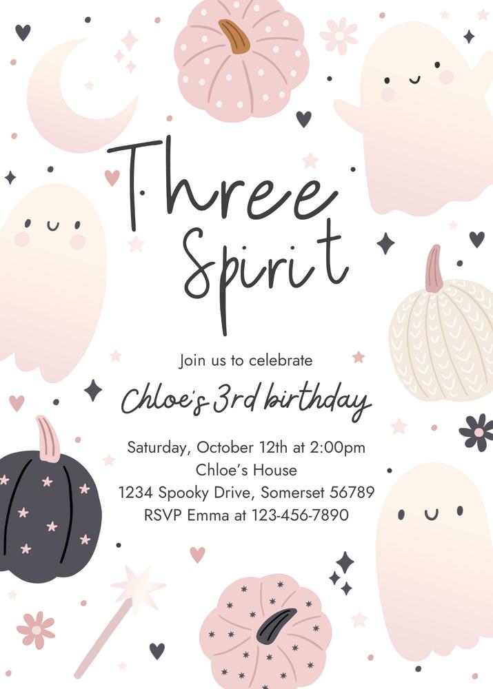 Boho Groovy Ghost 3rd Birthday Invitation | Editable Canva Template