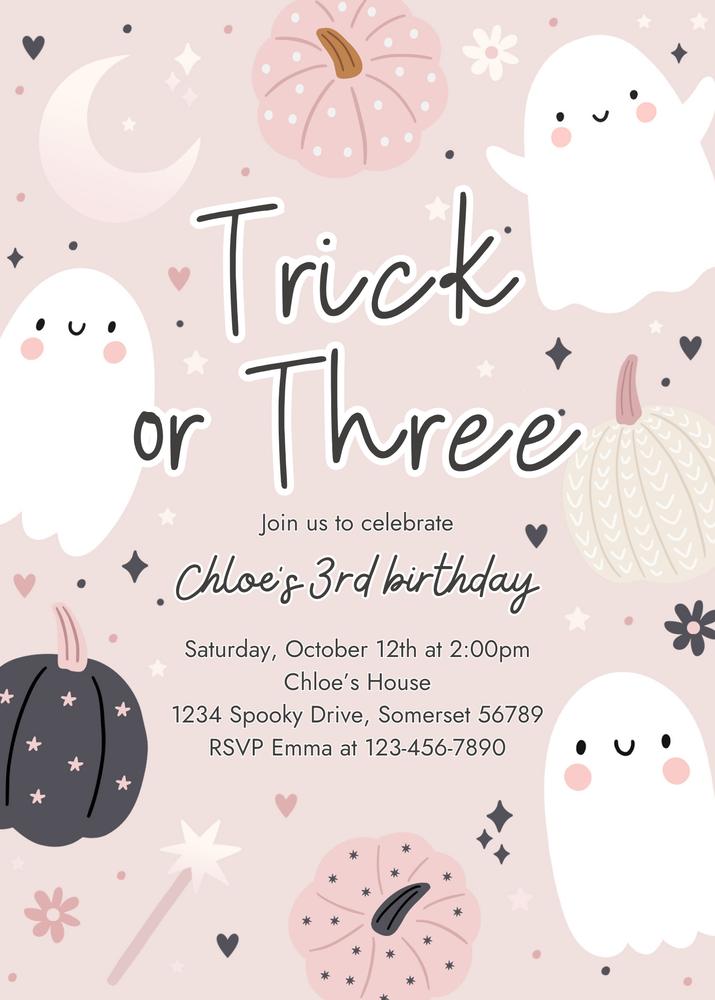 Boho Groovy Ghost 3rd Birthday Invitation | Editable Halloween Trick or Three