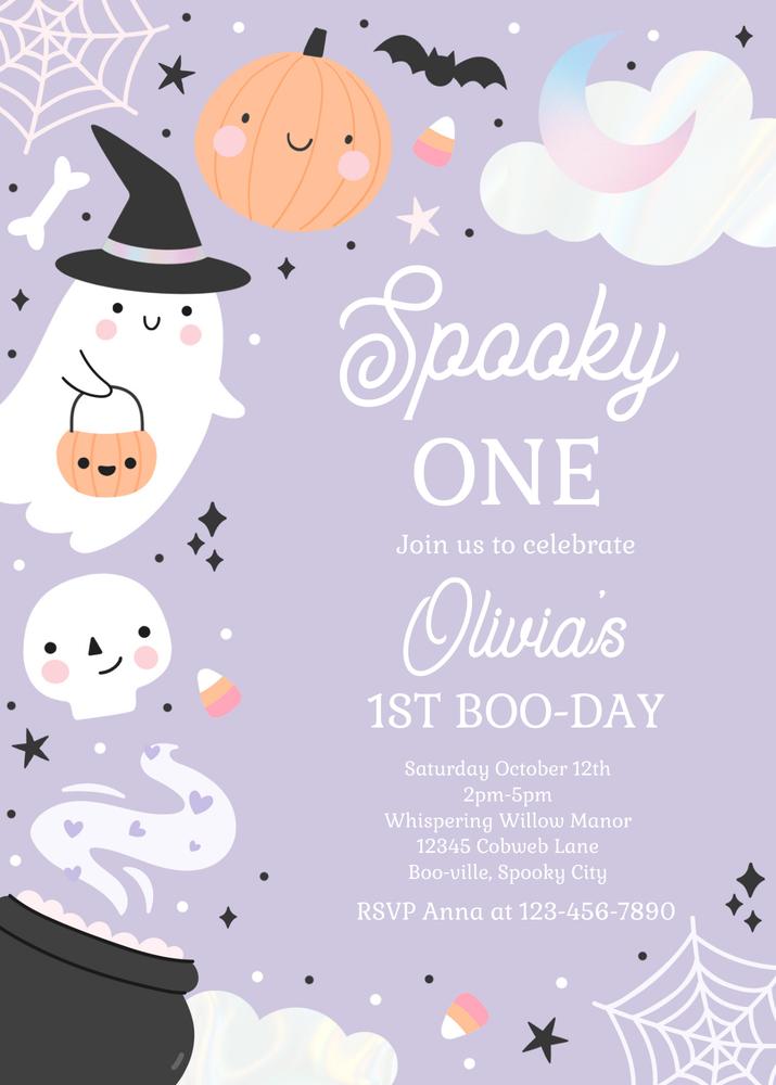Spooky One 1st Birthday Invitation | Boho Groovy Ghost Halloween Canva Template