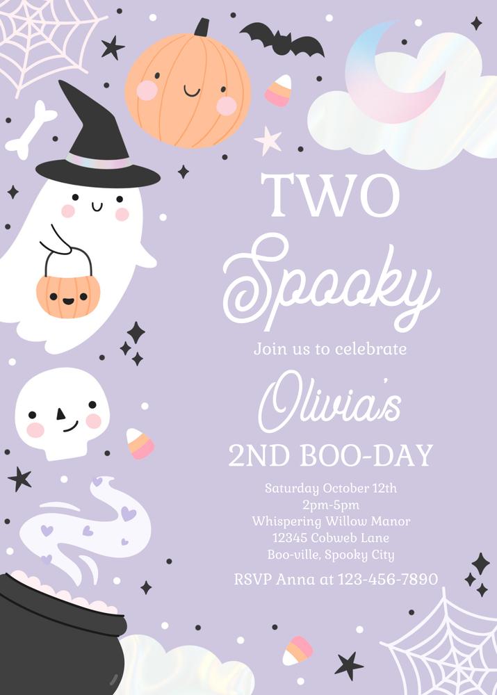 Two Spooky Halloween Ghost 2nd Birthday Invitation | Boho Groovy Canva Template