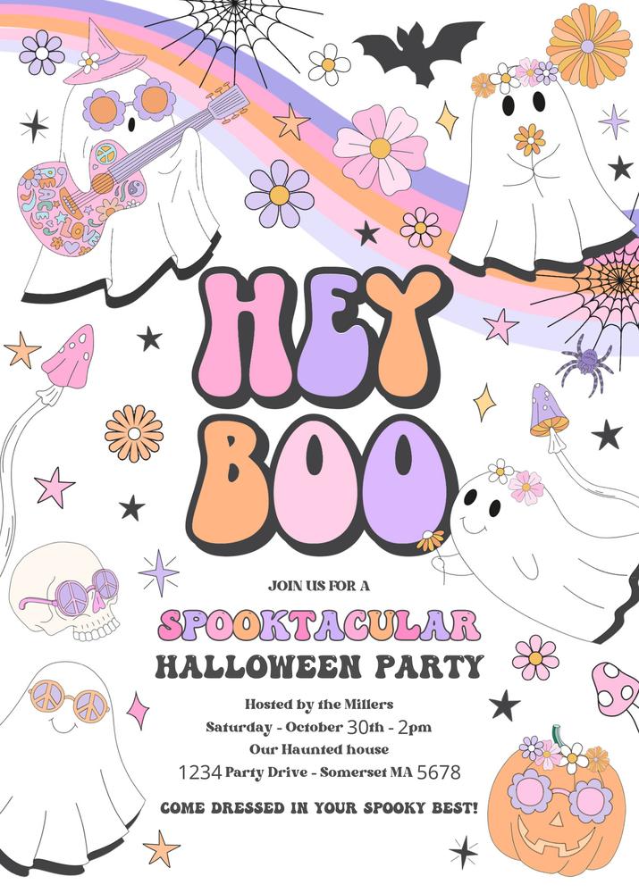Kids Pink Ghost Halloween Party Invitation | Editable Canva Template Spooktacular