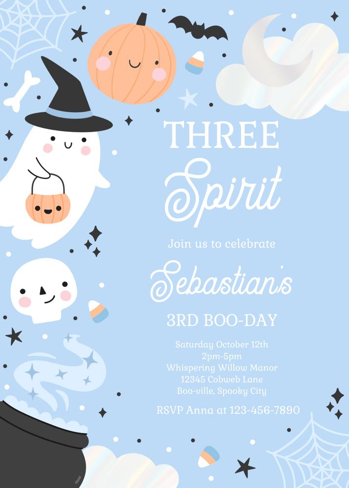 Three Spirit Ghost 3rd Birthday Invitation | Spooktacular Canva Template