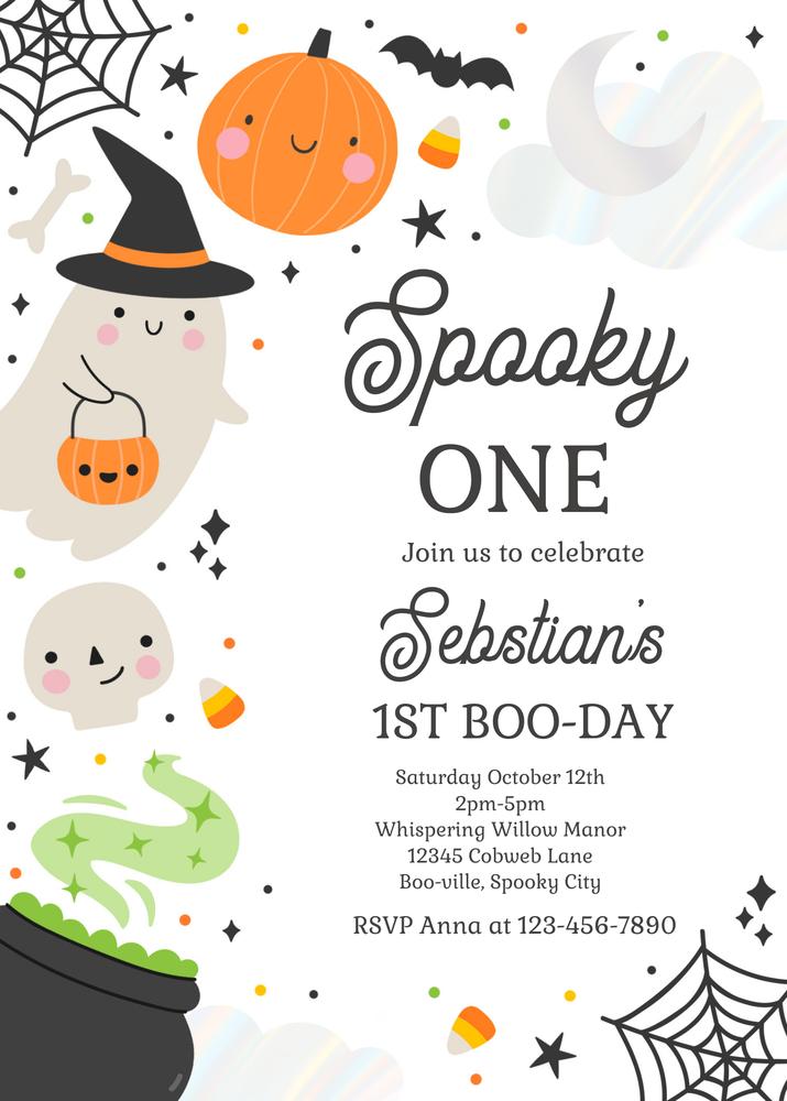 Spooky One Halloween 1st Birthday Invitation | Editable Canva Ghost Invite