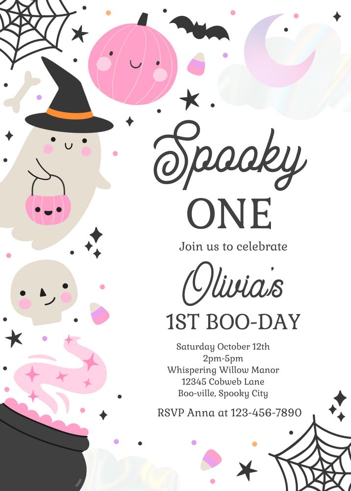 Spooky One 1st Birthday Invitation | Boho Groovy Ghost Canva Template