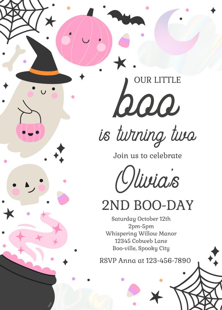 Boho Groovy Little Boo 2nd Birthday Invitation | Editable Canva Template