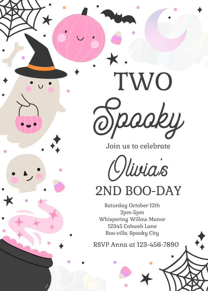 Two Spooky Halloween 2nd Birthday Invitation | Boho Groovy Ghost Canva Template