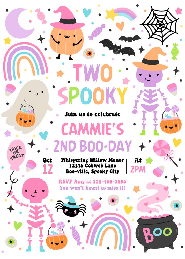 Two Spooky Cute Halloween 2nd Birthday Invitation | Editable Canva Template