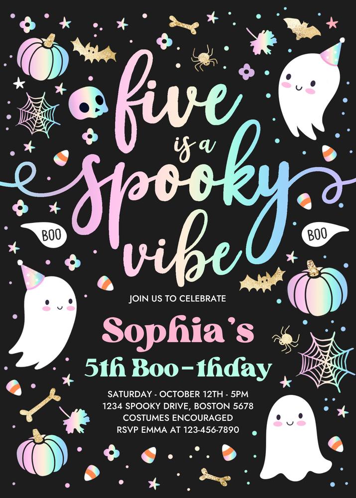 Five Is A Spooky Vibe Halloween 5th Birthday Invitation Canva Template