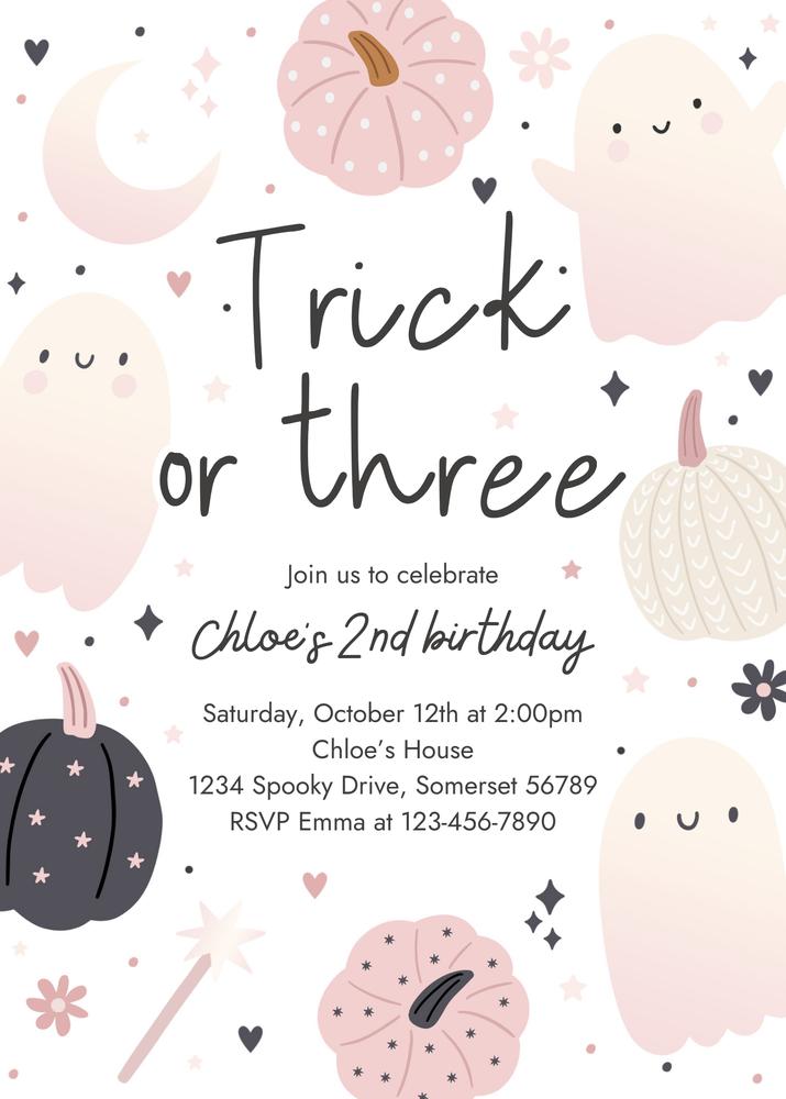 Groovy Ghost 3rd Birthday Invitation | Trick or Three Boho Halloween Canva Template