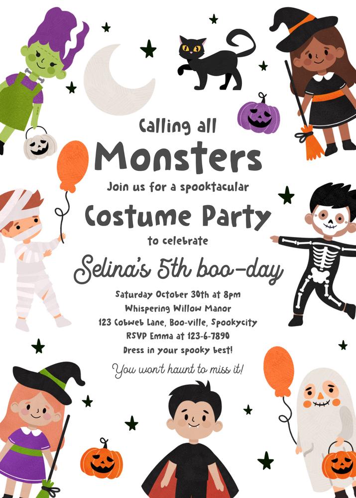 Editable Halloween Costume Party Birthday Invitation | Spooktacular Canva Template