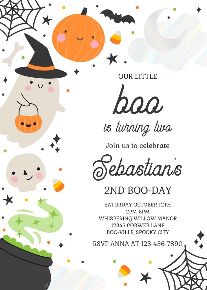 Little Boo Ghost 2nd Birthday Invitation | Editable Canva Spooktacular Invite