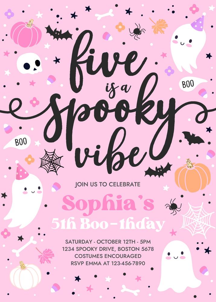 Five Is A Spooky Vibe 5th Birthday Invitation | Editable Canva Template