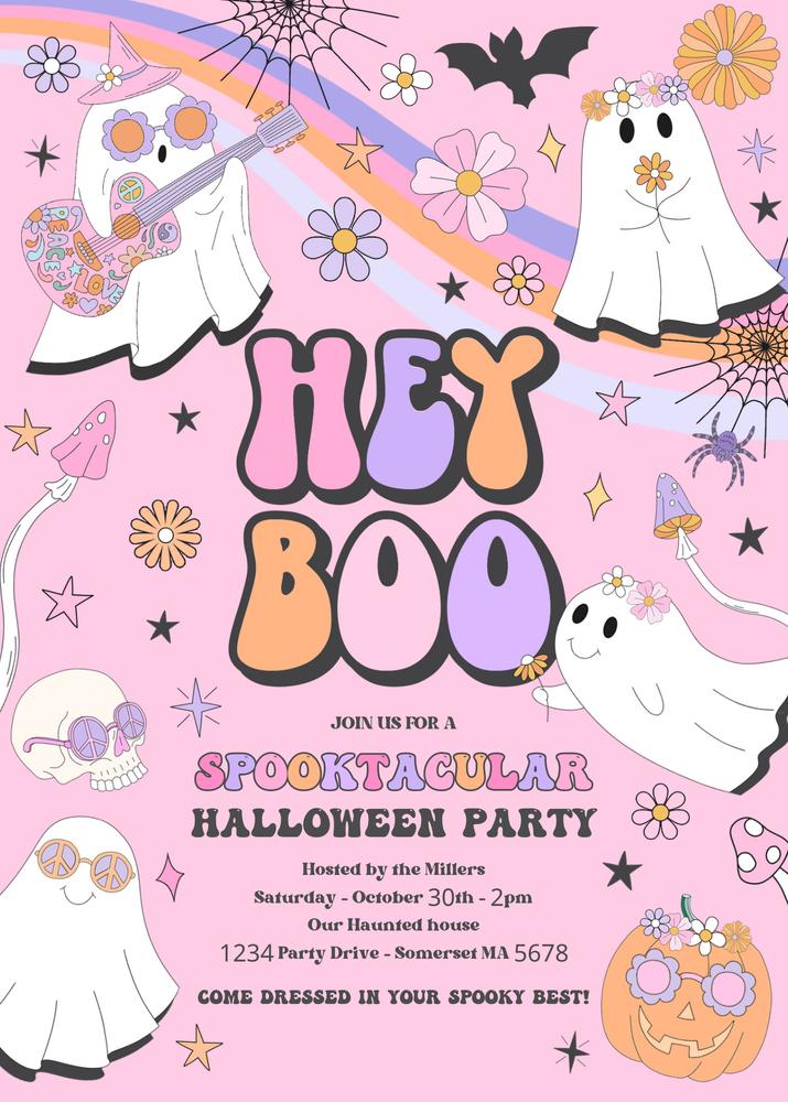 Editable Pink Ghost Halloween Party Invitation | Cute Kids Spooktacular Canva