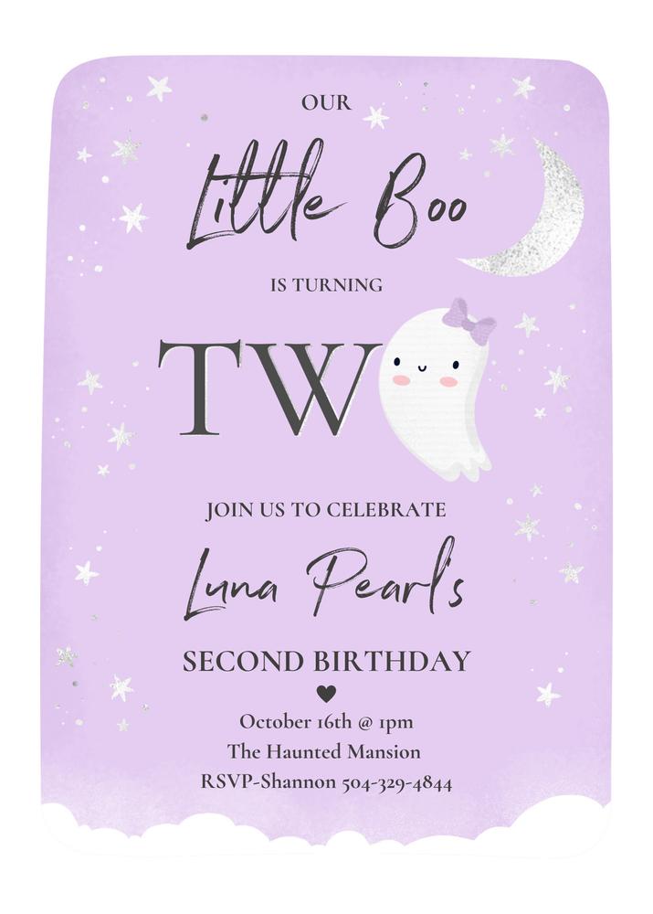 Purple Little Boo 2nd Birthday Invitation | Editable Halloween Ghost Invite