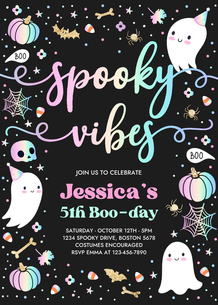 Spooky Vibes Ghost Birthday Invitation | Editable Canva Template Any Age