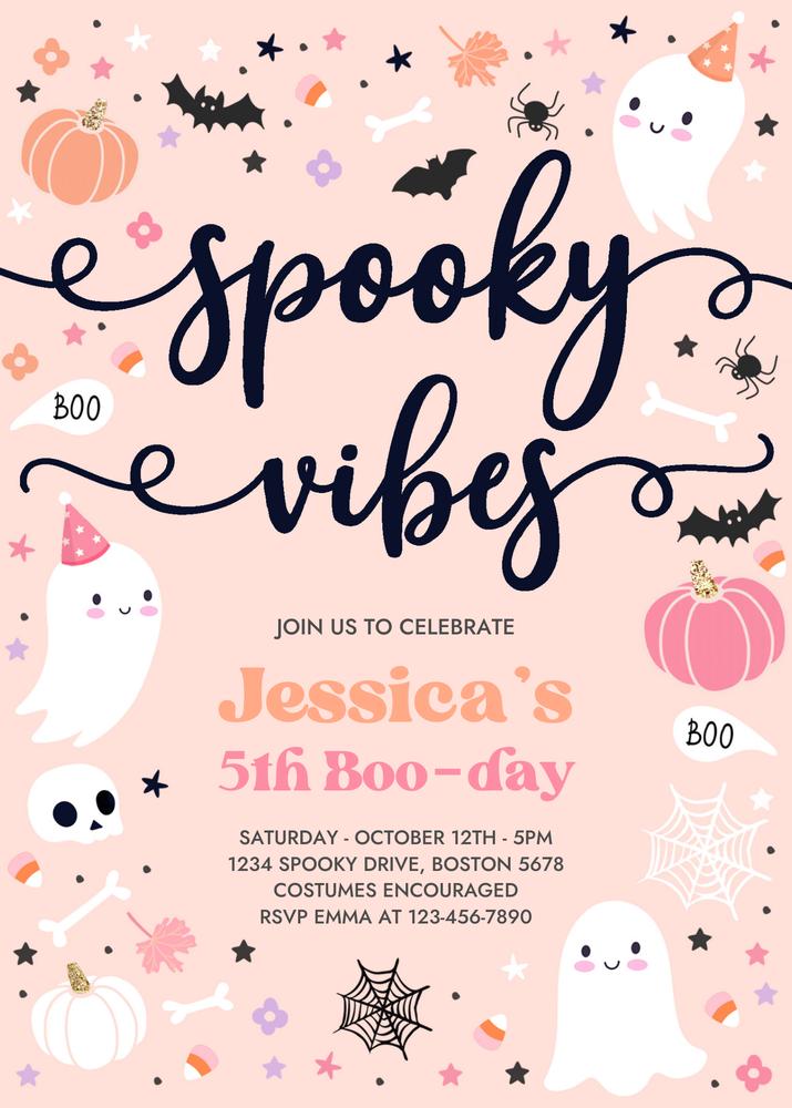 Editable Spooky Vibes Halloween Ghost Birthday Invitation | Canva Template