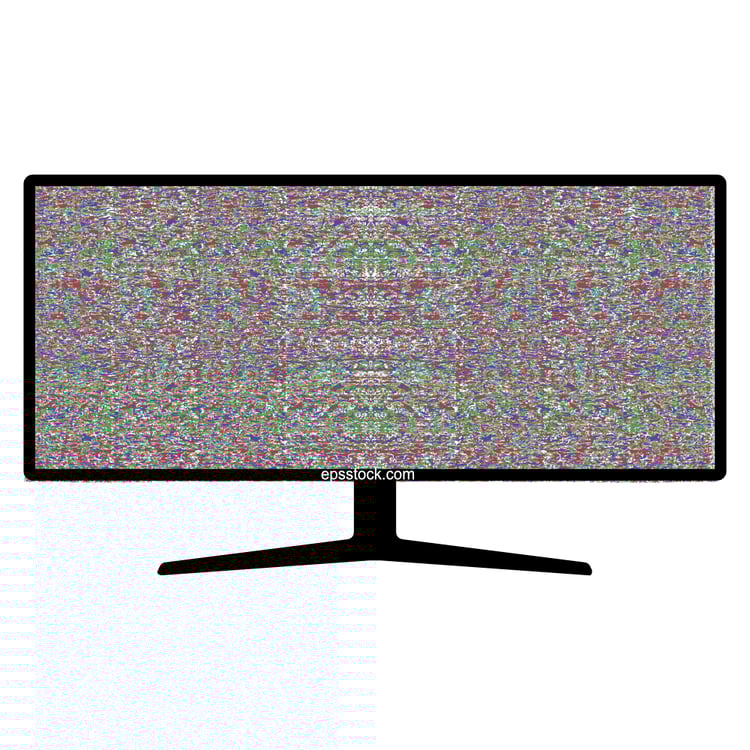 Ultra widescreen computer monitor with white noise front view